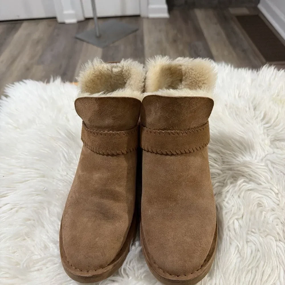 UGG Tan Suede Slippers with Cream Fur